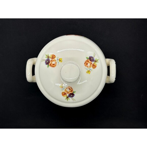 Vintage Handmade Ceramic Covered Casserole Serving Dish 1980s Lid Floral Flowers - Picture 5 of 13